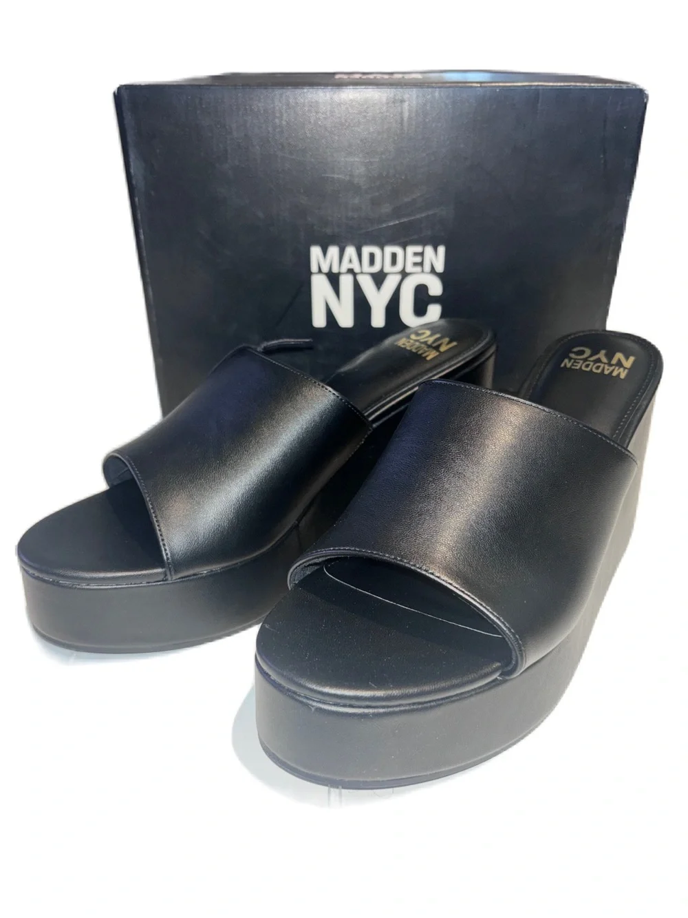 Madden NYC Black Platform Boho Wedge Slide on Sandals - Women's 10